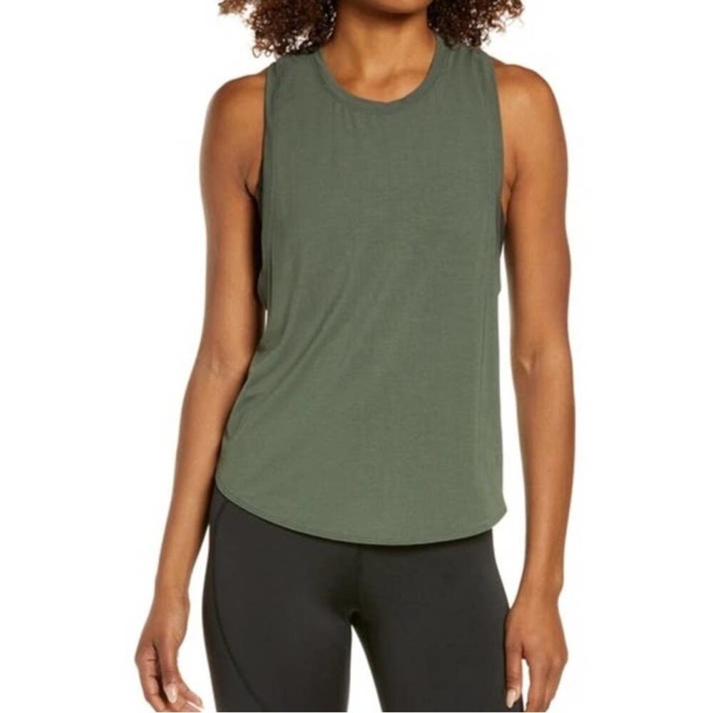 Good American Slinky Olive Green High Back Loose Fit Tank Top Size 1
